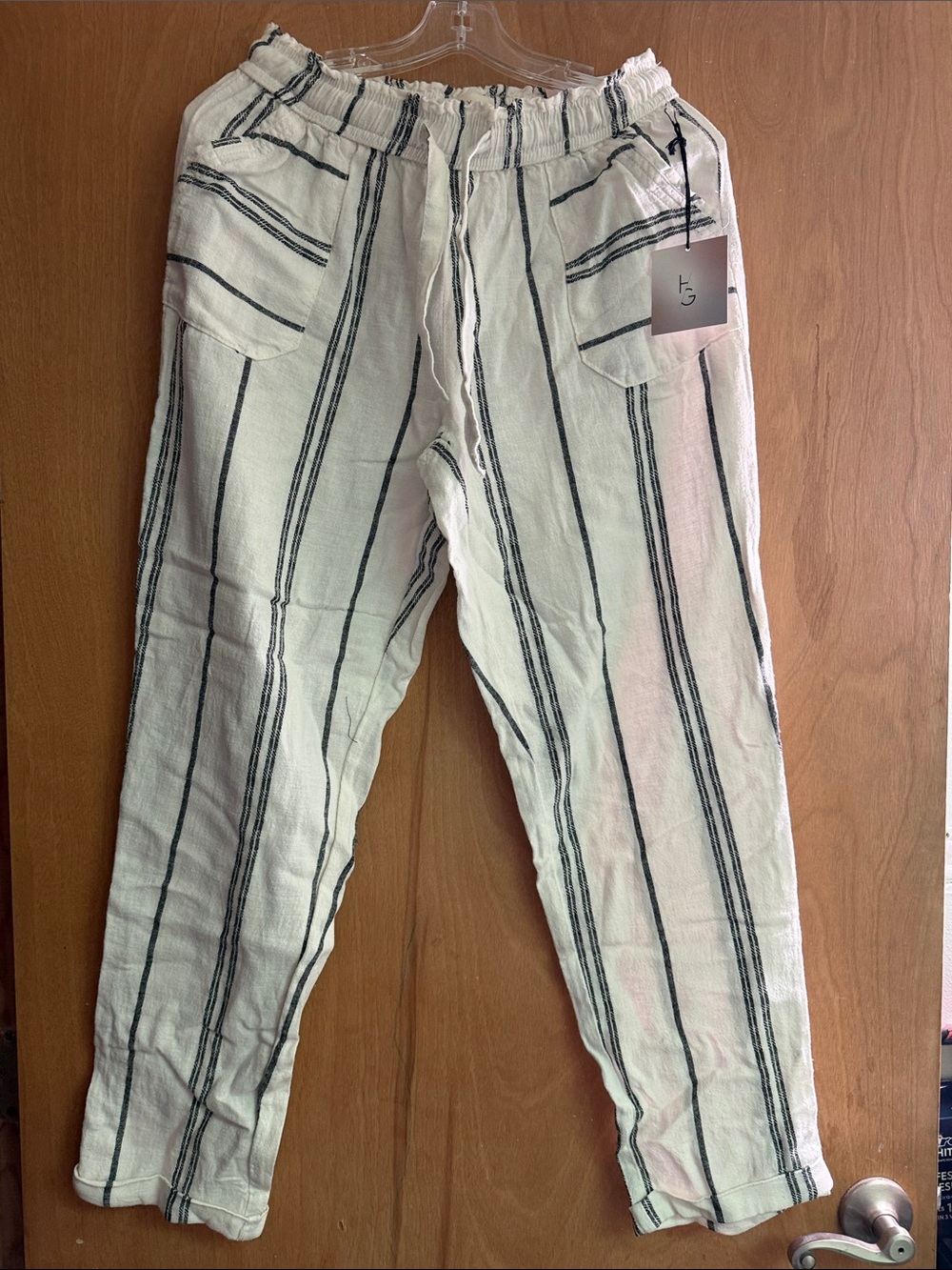 Lightweight White Stripe Drawstring Trousers